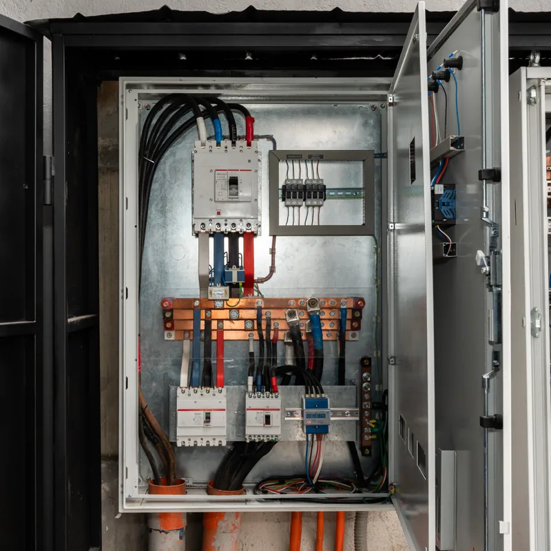 Tablero electrico abierto con canalizaciones y protecciones instaladas