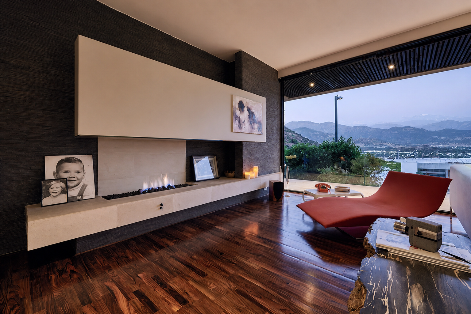 Casa Mirador, estar principal con vista a la cordillera